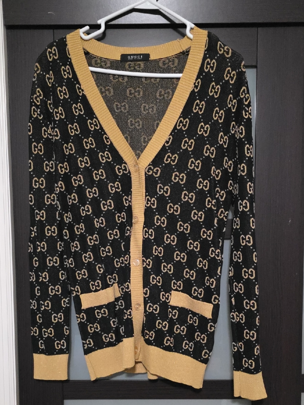 Gucci Black & Gold GG Logo Knit Cardigan